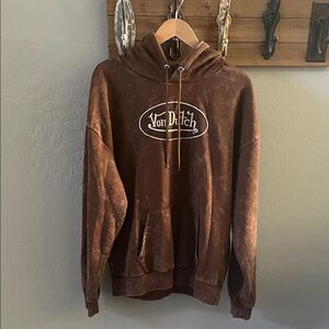 Von Dutch Brown Washed Pullover Hoodie